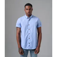 MBO - Camisa 100% Algodón Classic Fit Celeste Con Rayas