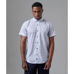 MBO - Camisa 100% Algodón Slim Fit Blanco Estampado
