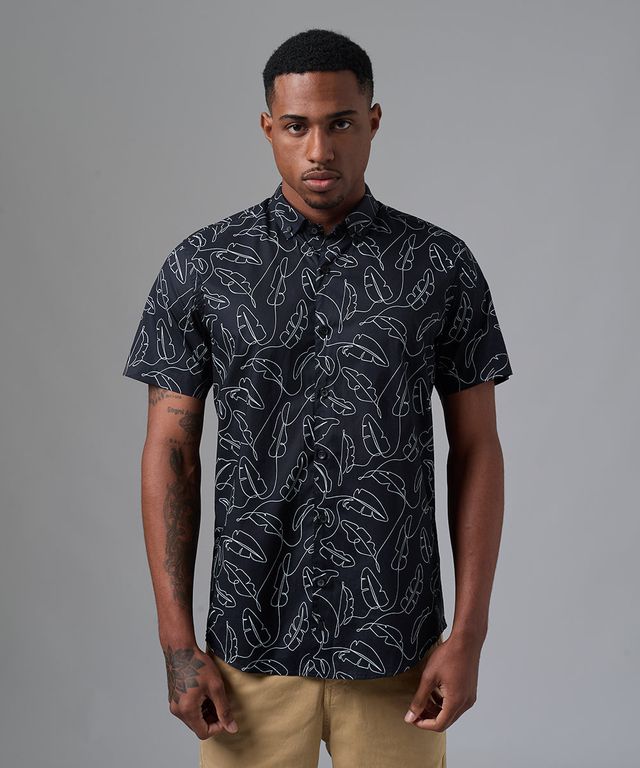 Camisa 100% Algodón Slim Fit Negro Estampado