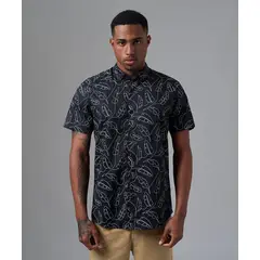 MBO - Camisa 100% Algodón Slim Fit Negro Estampado