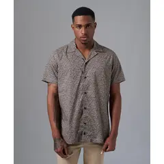 MBO - Camisa 100% Algodón Classic Fit Beige Estampado