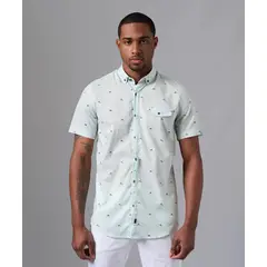 MBO - Camisa 100% Algodón Slim Fit Estampado Verde