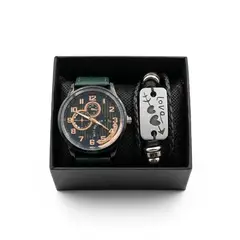 OEM - Reloj Elegante + Pulsera Placa Para Hombre Negro