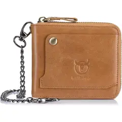 BULLCAPTAIN - - Billetera de Cuero QB-022-BEI Con Cadena - Beige