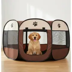 GENERICO - CORRAL PLEGABLE PARA MASCOTAS TALLA L 114x114x60 cm - MARRON CON BEIGE