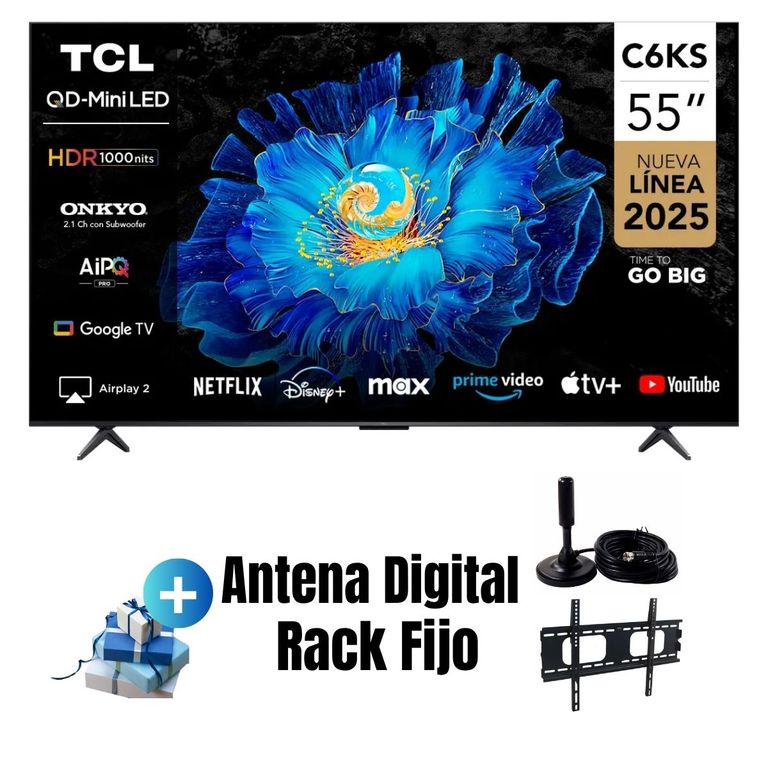 Televisor 55'' Qd Miniled UHD 4K Google TV 55C6KS 2025 + ANT + RACK FIJO