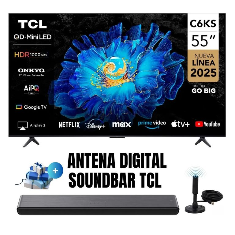 Televisor 55'' Qd Miniled UHD 4K Google TV 55C6KS 2025 + ANT + SOUNDBAR