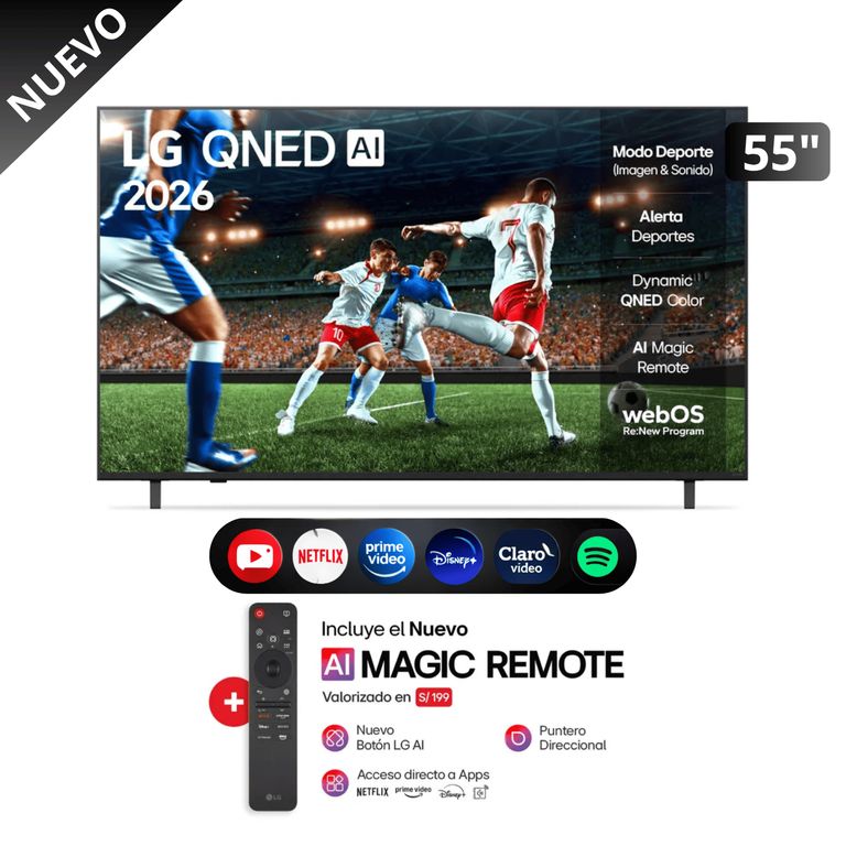 Televisor 55 QNED 4K UHD Smart TV 55QNED73ASA con ThinQ AI HDR10 WebOS y control magic