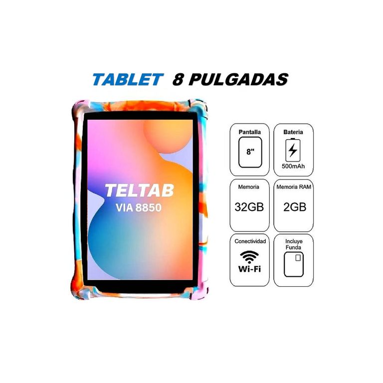 Tablet 8 Pulgadas Teltab VIA 8850 32GB 2GB RAM Wi-Fi con Funda de Silicona