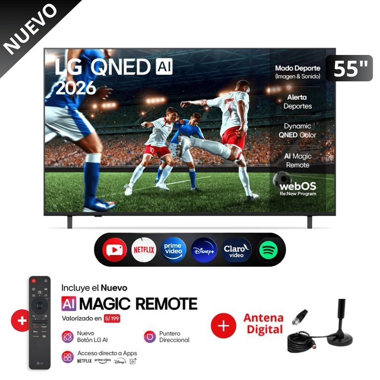 Televisor 55 QNED 4K UHD Smart TV 55QNED73ASA con ThinQ AI control magic y antena digital