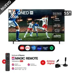 LG - Televisor 55 QNED 4K UHD Smart TV 55QNED73ASA con ThinQ AI control magic y antena digital