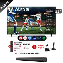 LG - Televisor 55 QNED 4K UHD Smart TV 55QNED73ASA con ThinQ AI + soundbar y antena digital