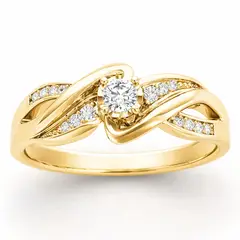 GENERICO - Anillo Oro con Circonita Central Brillante Diseño Elegante Entrelazado Detalles de Lujo Mujer