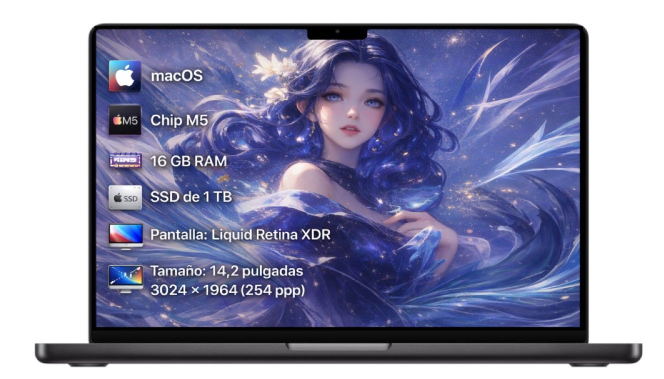 Portatil app le, 16gb Ram, 1TB SSD, Negro macbook Pro M5