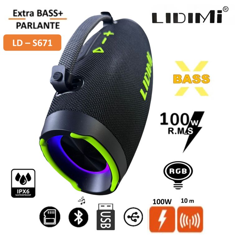 Parlante Bluetooth Super 100W LD-S671 USB LED RGB