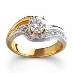 GENERICO - Anillo Bicolor de Lujo con Circonita Central Brillante Diseño Elegante Ondulado para Mujer