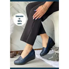 GENERICO - Mocasines de Vestir en Cuero Legítimo en taco cuña de 5 cm
