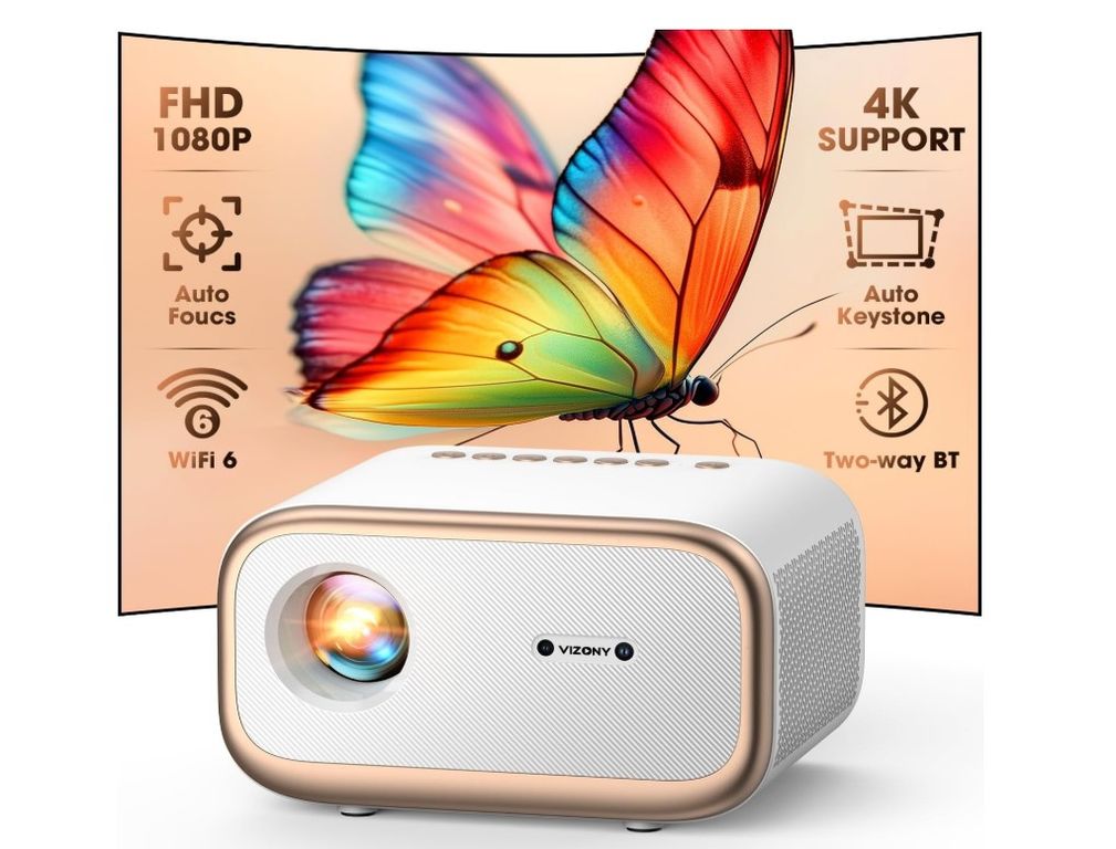 Proyector VIZONY Full HD 1080P 4K Bluetooth WiFi, Blanco
