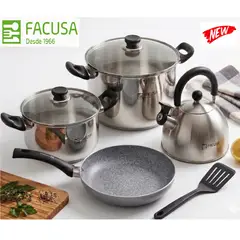 FACUSA - Juego de Ollas Acero Inox con sarten con espatula 7 piezas .