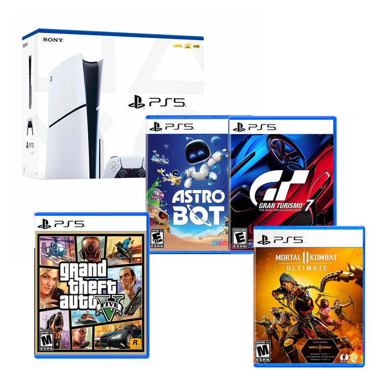 Consola PS5 Slim Disco + Astro Bot + GT 7 + Gta 5 + Mk 11 Ultimate
