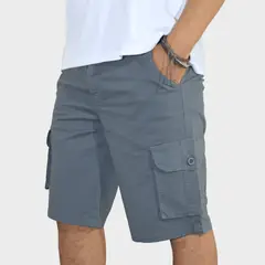 YONISTERS CLOTHING - Short Algodón Drill Cargo Hombre Stretch Gris Azulado Fit Casual
