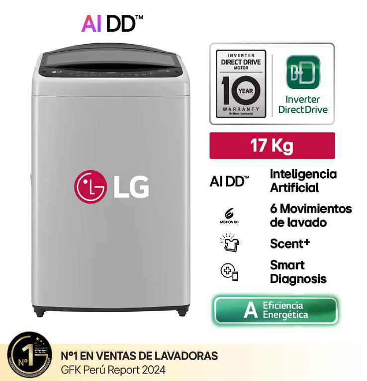 Lavadora WT17DV6T Carga Superior 17 Kg AI DD Inteligencia Artificial - Gris