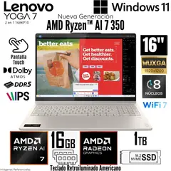 LENOVO - Laptop Yoga 7 2 en 1 16AKP10 AMD Ryzen AI 7 350 16GB RAM 1TB SSD 16" WUXGA TouchScreen