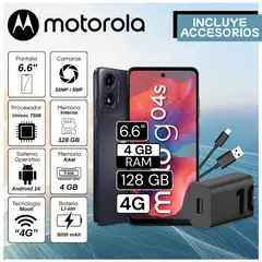 MOTOROLA - Celular G04s 6.6" Pulg. 4GB RAM 128GB Android 14 - Negro Cosmico