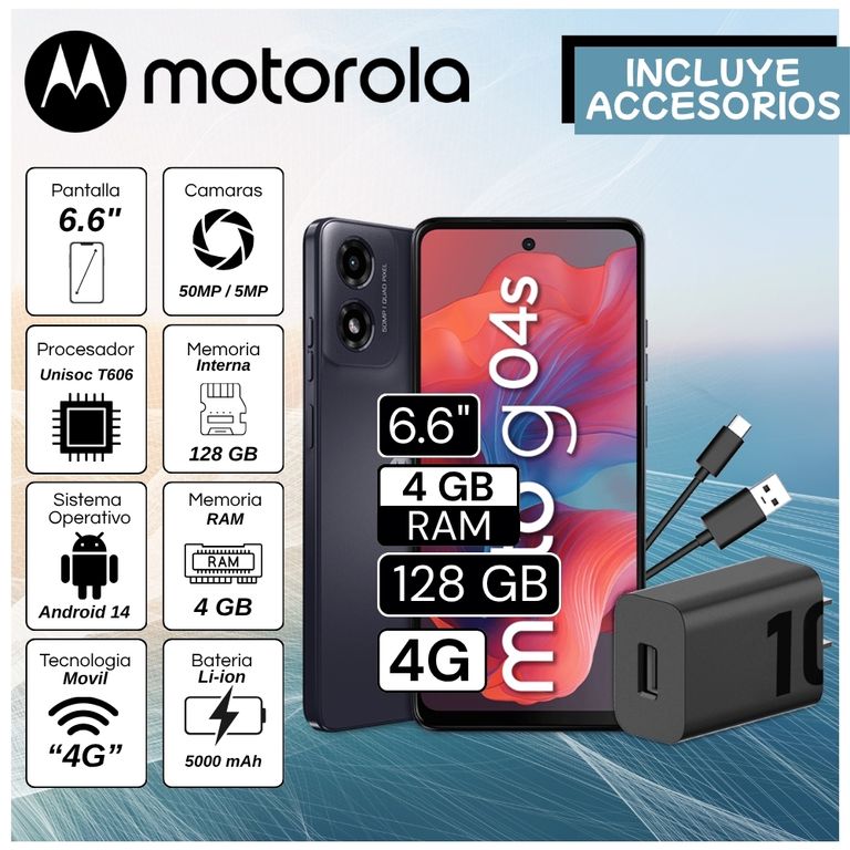 Celular G04s 6.6" Pulg. 4GB RAM 128GB Android 14 - Negro Cosmico