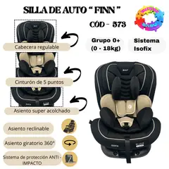 EBABY - SILLA DE AUTO PARA BEBE  "FINN" CON CABECERA REGULABLE - BEIGE Y NEGRO