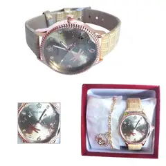 GENERICO - Reloj con correa cuero PU set con cadena en cajita