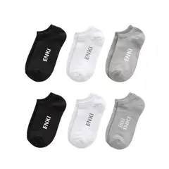 ENKI - PACK 6 MEDIAS TALONERAS MUJER ALGODON NEGRO BLANCO GRIS