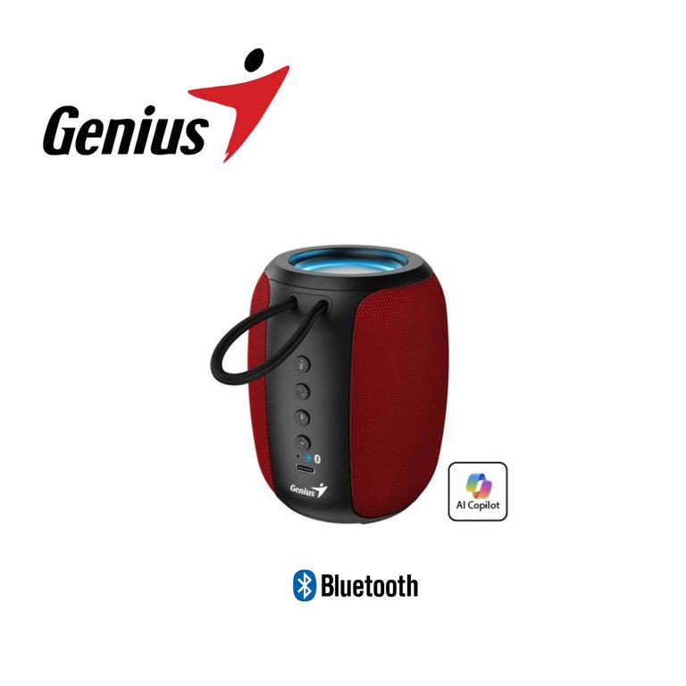 PARLANTE BLUETOOTH SP-915BT 5W CON 6H DE BATERIA MICROFONO RGB Y ASISTENTE AI – NEGRO-ROJO