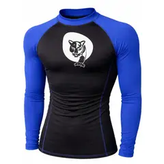 AQUA&MODA - LICRA CON PROTECCION UV AQUAMODA LAMLLEOBRNMA UNISEX NEGRO CON MANGAS AZULES LOGO LEO BLANCO REFLEC