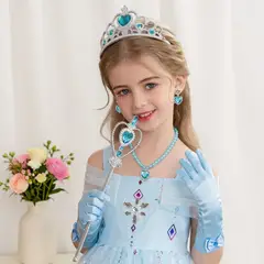 GENERICO - CORONA DE PRINCESA PARA NIÑA MODELO FROZEN - SET DE 7 PIEZAS -VARITA,COLLAR,ANILLO,ARETE ,GUANTES,PULSERA Y CORONA