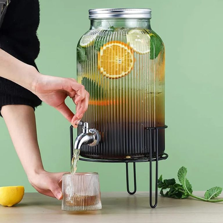 DISPENSADOR DE VIDRIO 6 LT REDONDO CON RACK