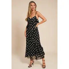 ARMA TU LOOK - VESTIDO MORIA LARGO DE TIRITAS POLKA DOTS CON OLANES
