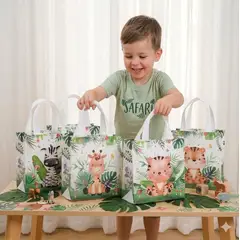 GENERICO - BOLSA DE REGALO DE CUMPLEAÑOS TEMATICA SAFARI -15 PIEZAS