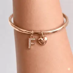 GENERICO - Pulsera Letra F + Corazon bañado en oro rosa 18 kilates