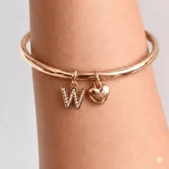 GENERICO - Pulsera Letra W + Corazon bañado en oro rosa 18 kilates