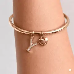 GENERICO - Pulsera Letra Y + Corazon bañado en oro rosa 18 kilates