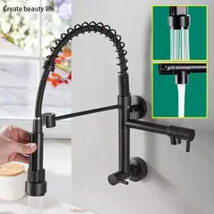 PUREPOWER - Grifo de cocina para montaje en pared con rociador para fregadero de doble palanca