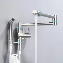 PUREPOWER - Grifo giratorio de 360 grados para cocina soporte de pared con Pistola rociadora