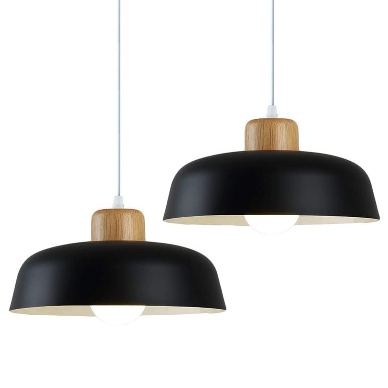 2 Unidades lámpara colgante metal E27 Negro