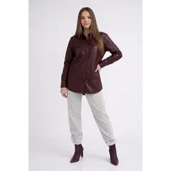 GENERICO - CAMISA CUERINA BURGUNDY OVERSIZE PARA MUJER