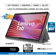 LENOVO - TABLET TB311XU 10.1 4G LTE 4GB 128GB FOLIO CASE - LUNA GRIS + USB LEXAR 32GB