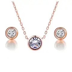 LA TIENDA 88 JOYAS Y ACCESORIOS - La Tienda 88 - Set Collar y Arete Mujer Punto de Luz bañado oro - Rosa