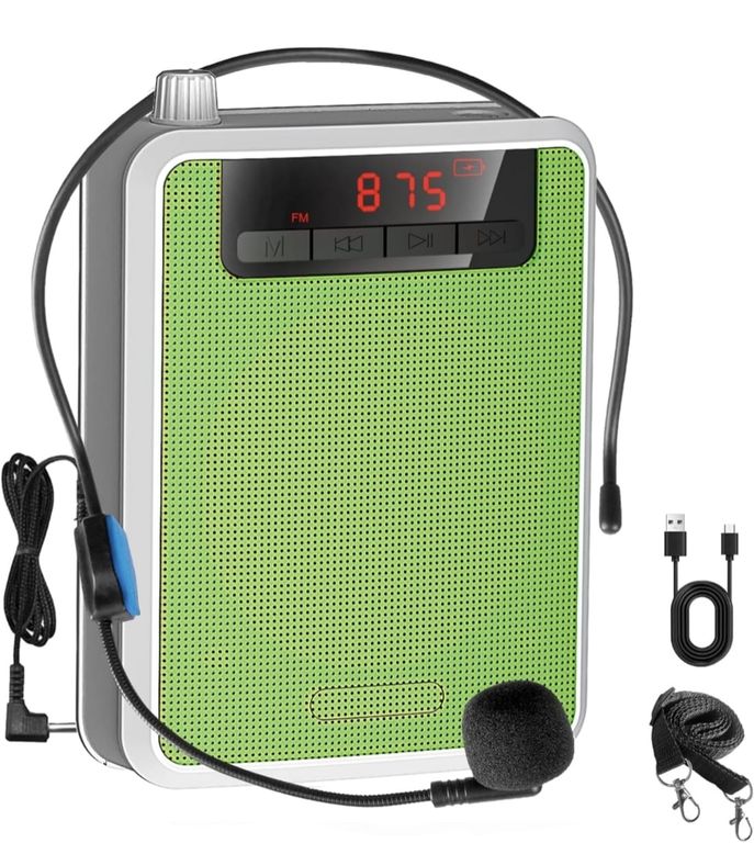 Amplificador de Voz Portátil Recargable con Micrófono Vincha Radio FM y Alta Potencia