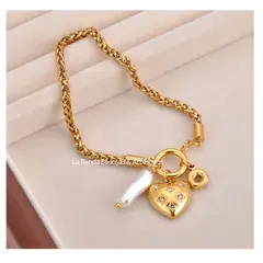LA TIENDA 88 JOYAS Y ACCESORIOS - La Tienda 88 - Pulsera Mujer Acero Bañado en Oro de 18k perlas - Amarillo