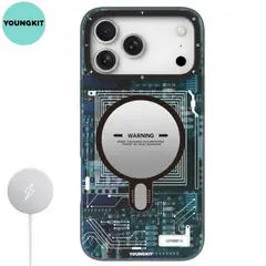 YOUNGKIT - Case para iPhone 17 Pro Max Futuristic Circuit MagSafe - Blue
